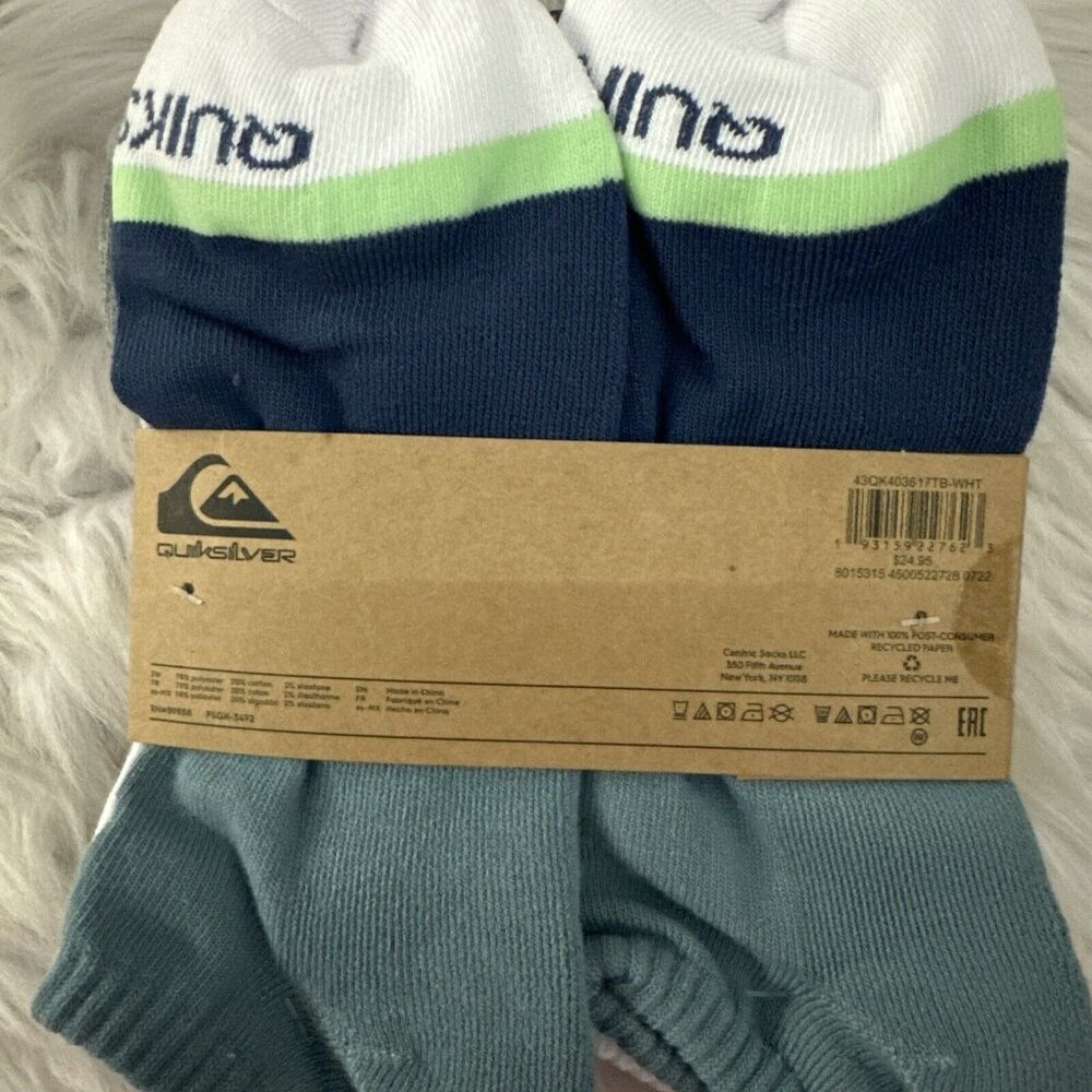 Quicksilver mens Low Cut Socks NWT 5 Pairs 6-12 Deco logo print - Picture 5 of 6